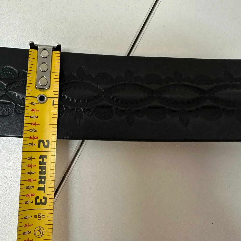 Fermi & Telsa Mens Black Embossed Leather Belt Size 36 Made in USA NEW
